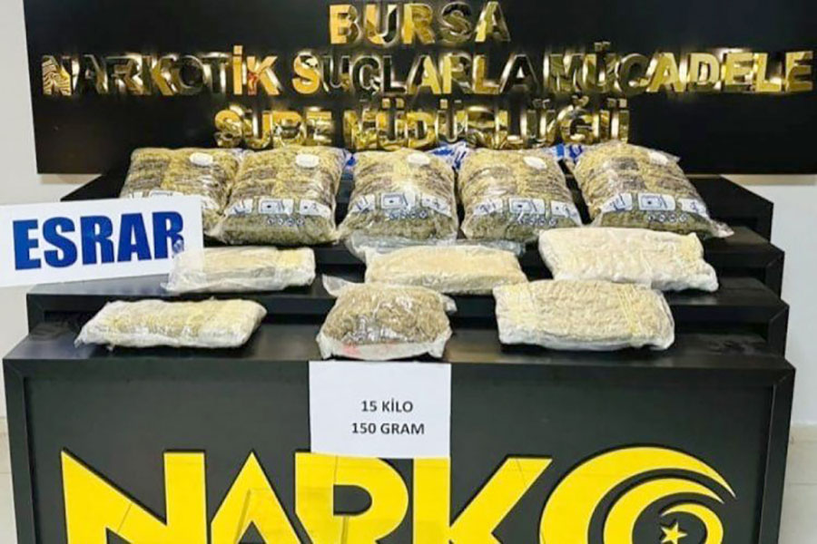 Bursa’da uyuşturucu operasyonu: 15 kilo esrar ele geçirildi